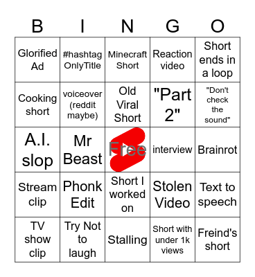 YouTube Shorts Bingo Card