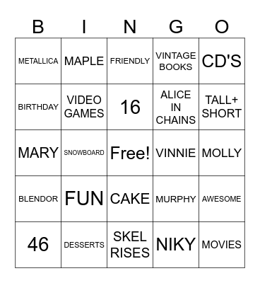 NIKY AND MARY'S BIRTHDAY BINGO! Bingo Card