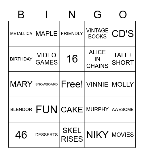 NIKY AND MARY'S BIRTHDAY BINGO! Bingo Card