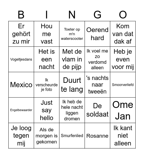 Foute Muziek Bingo Card