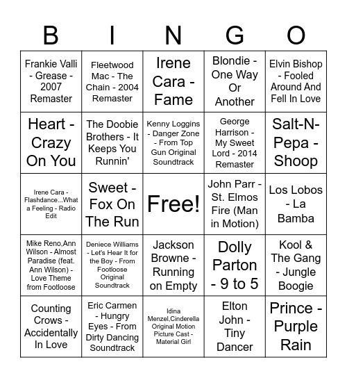Movie Soundtrack Bingo Card