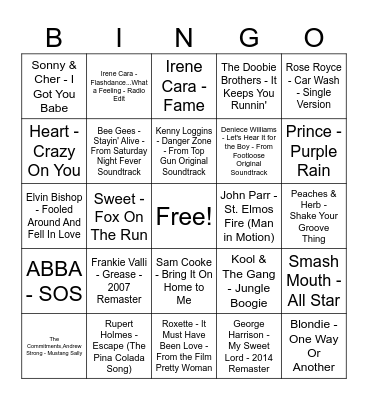 Movie Soundtrack Bingo Card