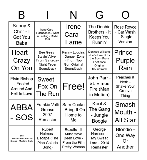 Movie Soundtrack Bingo Card