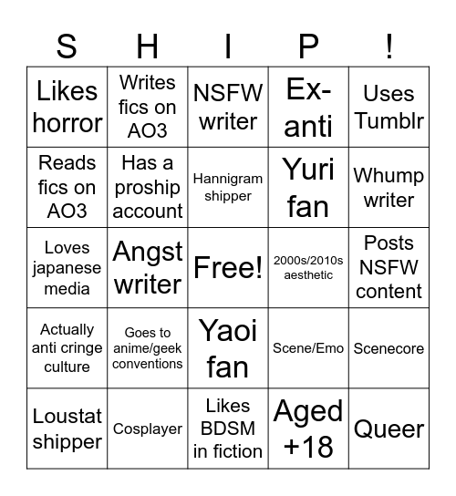 Proshipper Bingo (no stereotypes, made by a proshipper) Bingo Card