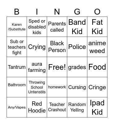 Blinker Bingo School Crash Out Compilation Bingo Card