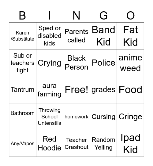 Blinker Bingo School Crash Out Compilation Bingo Card