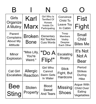 Girl Scout Incident List 2026 Bingo Card