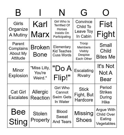 Girl Scout Incident List 2026 Bingo Card
