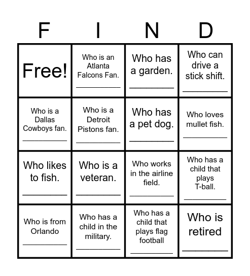 Find Me- GETTING TO KNOW MY FAMILY- 3 Bingo Card