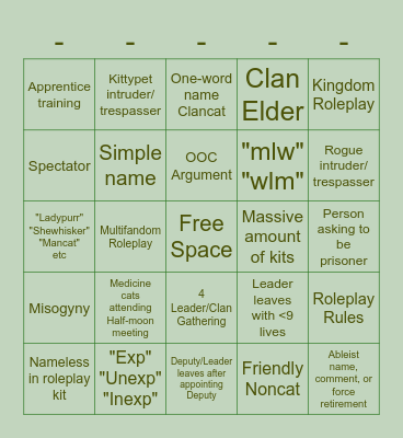 WC:UE Public Server Bingo Card