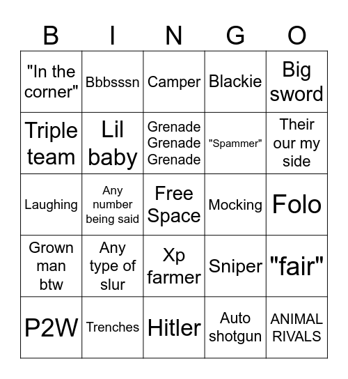 Animal rivals bingo with friends Bingo Card