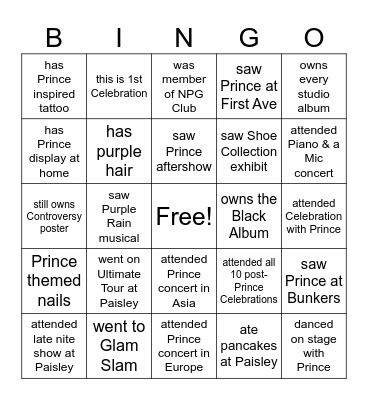 PURPLE FAM Bingo Card