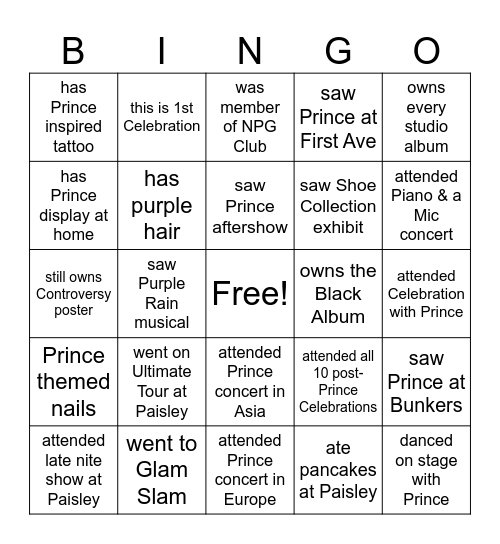 PURPLE FAM Bingo Card