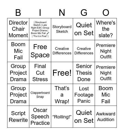 Director’s Cut Bingo Card
