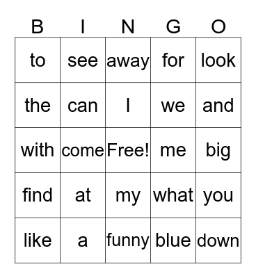Hadley's Sight Word Bingo Card