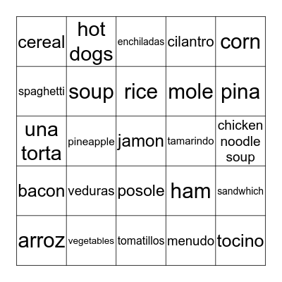 Comida/Food Bingo Card