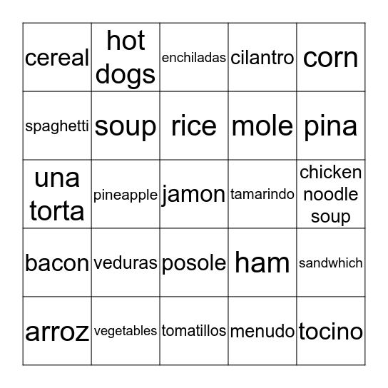 Comida/Food Bingo Card