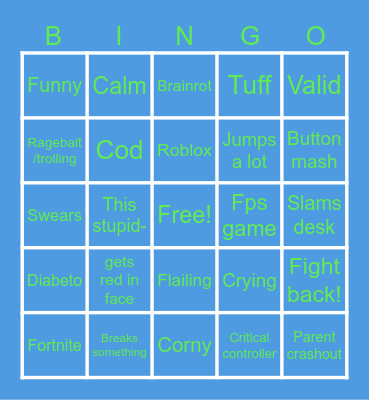 Kids crashout Bingo Card