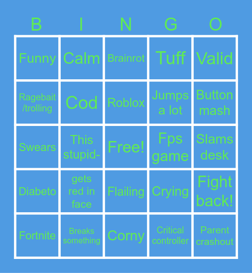 Kids crashout Bingo Card