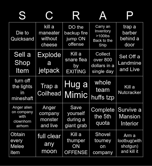Lethal Company Lockout Bingo (Inspired by Sheff Austin) Bingo Card