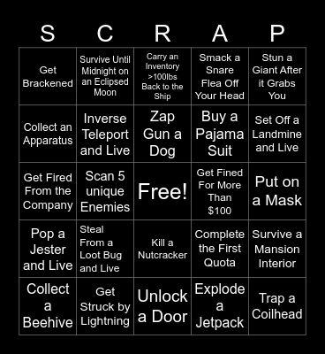 Lethal Company Lockout Bingo (Inspired by Sheff Austin) Bingo Card