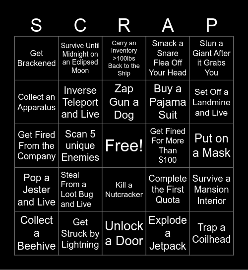 Lethal Company Lockout Bingo (Inspired by Sheff Austin) Bingo Card