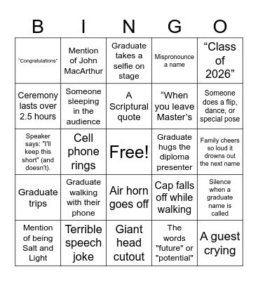 2026 Graduation!!! Bingo Card