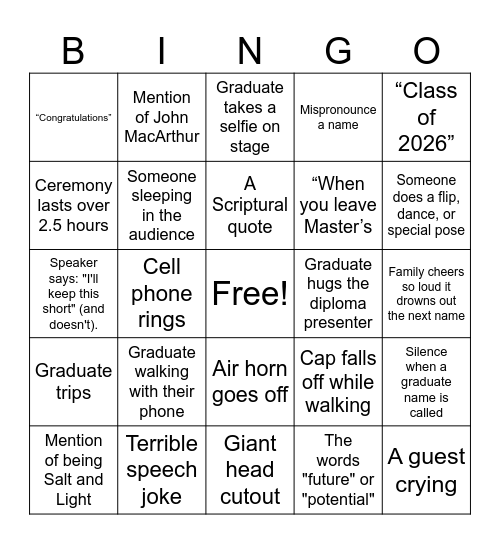 2026 Graduation!!! Bingo Card
