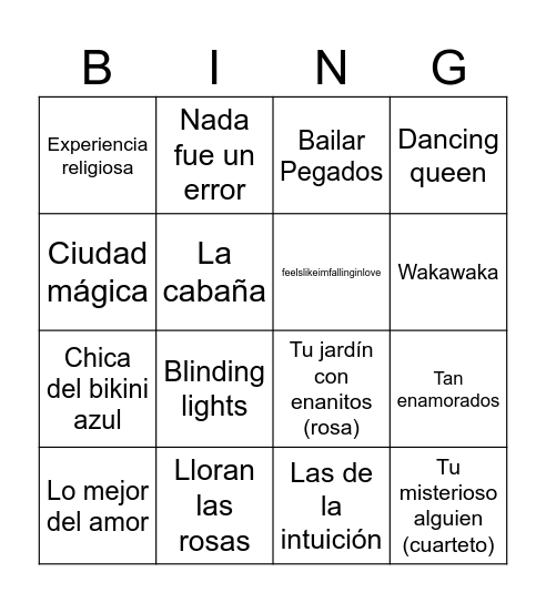 Bingo Musical Bingo Card