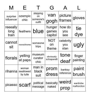 Met Gala Bingo Card