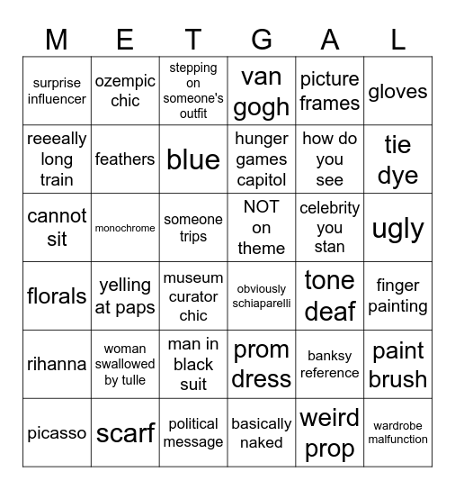 Met Gala Bingo Card