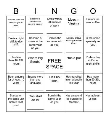 Getting to Know One Another Bingo Card