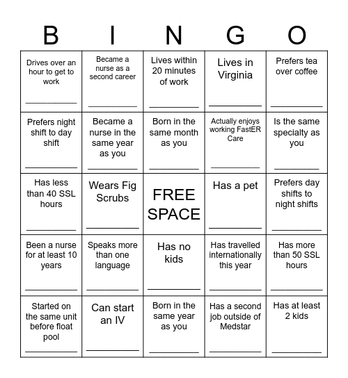 Getting to Know One Another Bingo Card