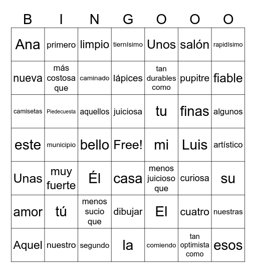 BINGO GRAMATICAL m Bingo Card