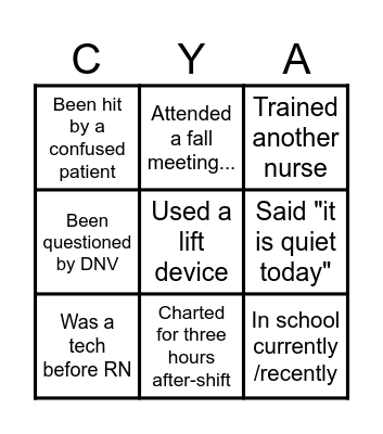 Nursing Bingo Card