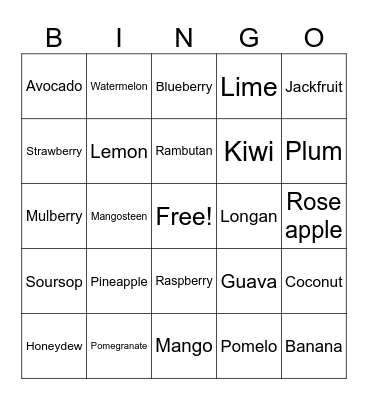 ชื่อผลไม้ Bingo Card