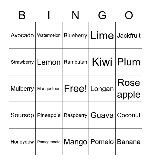 ชื่อผลไม้ Bingo Card