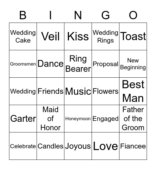 BRIDAL Bingo Card