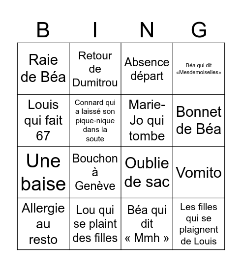 Voyage scolaire en Italie🤙 Bingo Card