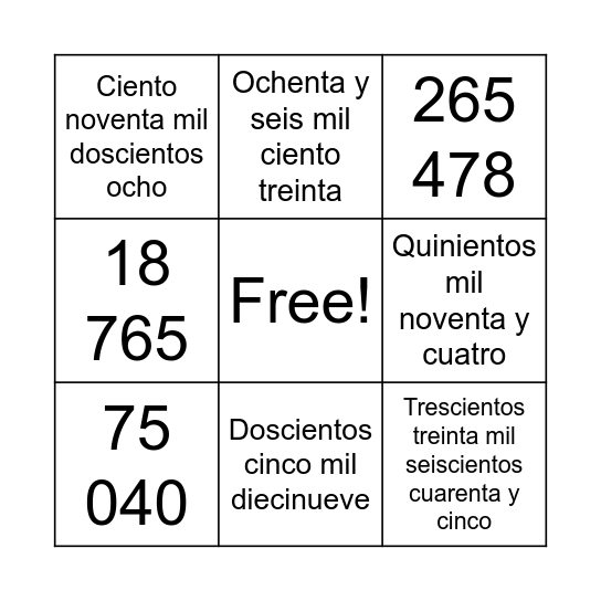 BINGO MATEMÁTICO Bingo Card