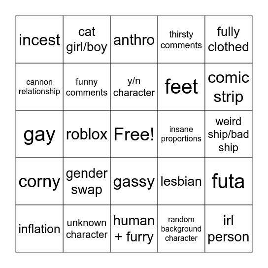 r34 Bingo Card