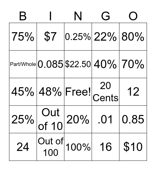 percentages-bingo-card