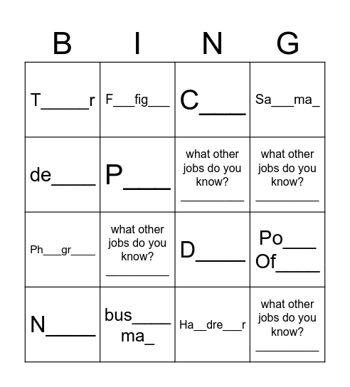 Untitled Bingo Card