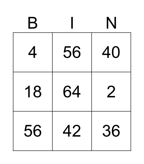 בינגו כפל Bingo Card