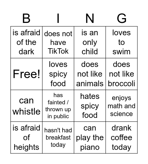 Bingo Find Someone Who Bingo Card