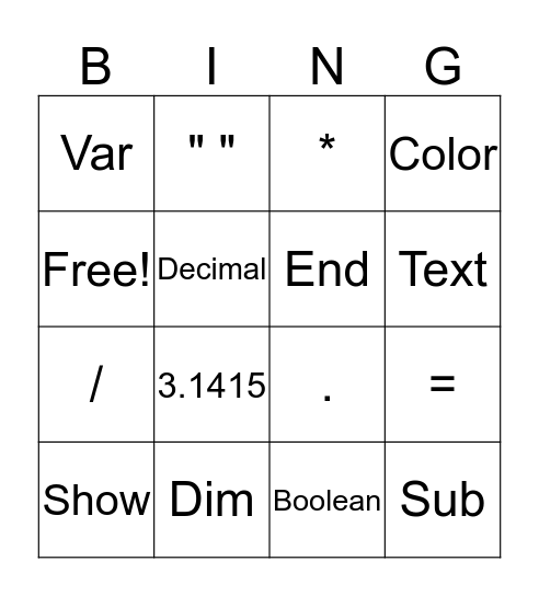 Untitled Bingo Card