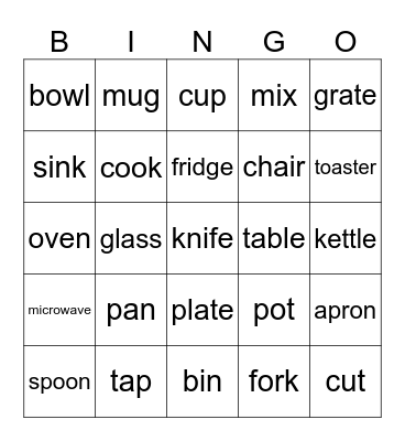 Kitchen Bingo Card