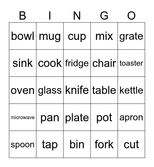 Kitchen Bingo Card
