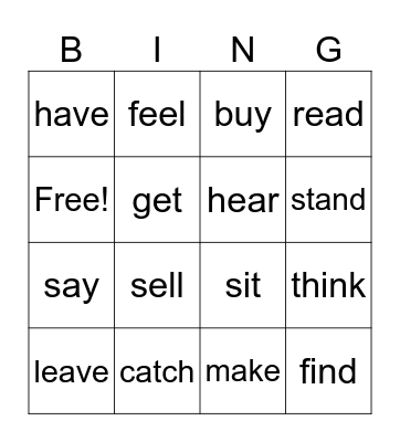 Irregular verbs 1 group Bingo Card