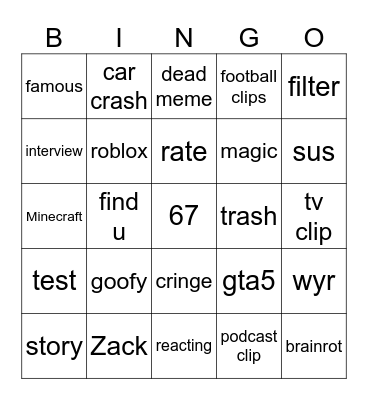 shorts bingo Card